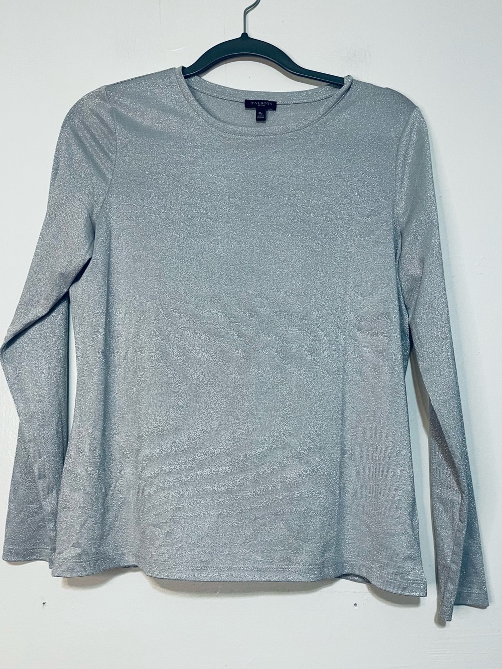 Talbots Silver Metallic Long-Sleeve Crewneck Top - Picture 2 of 6